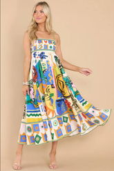 Soleil Midi-Sommerkleid mit eckigem Ausschnitt